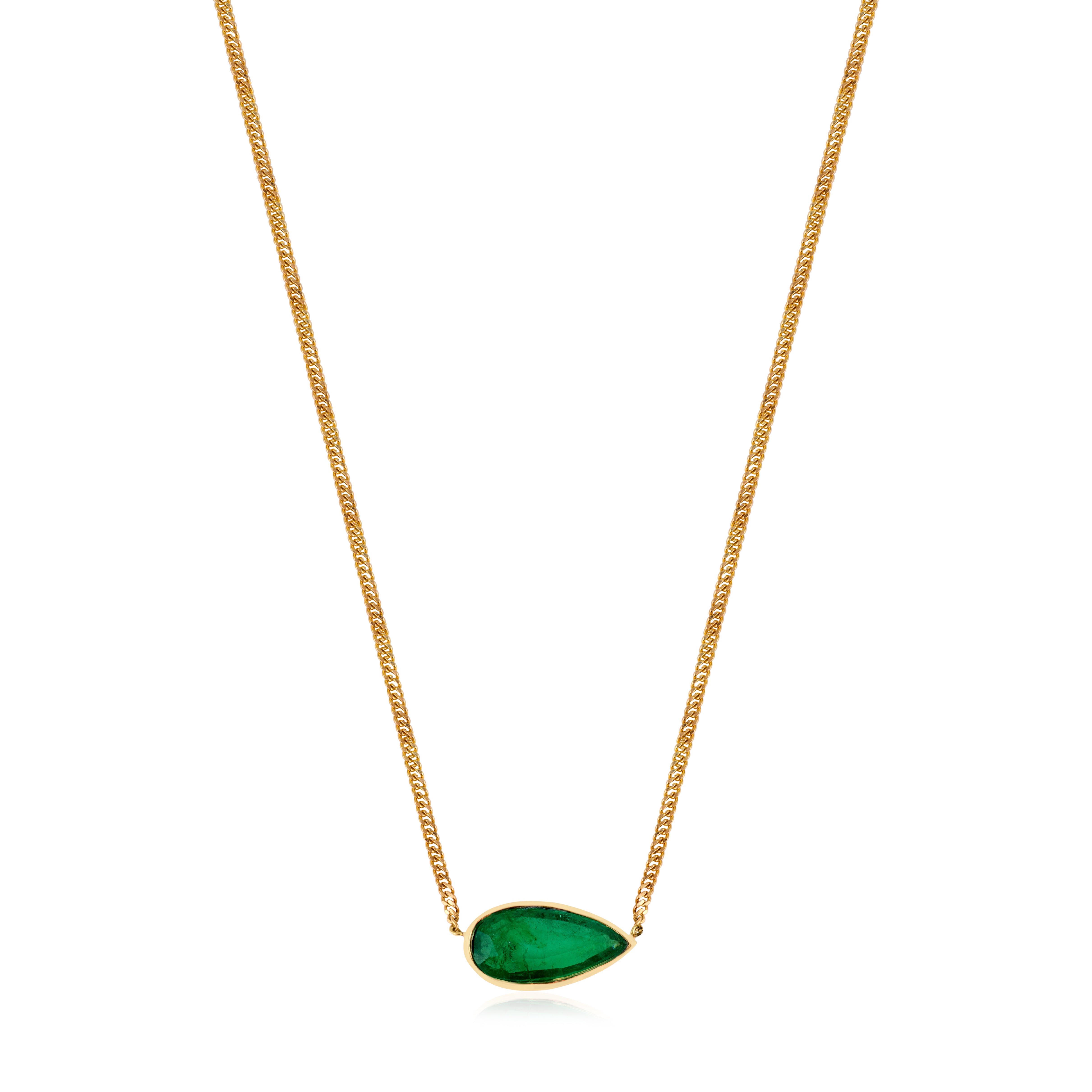 18K East West 6.6 Ct Emerald Bezel Necklace- Curb Chain