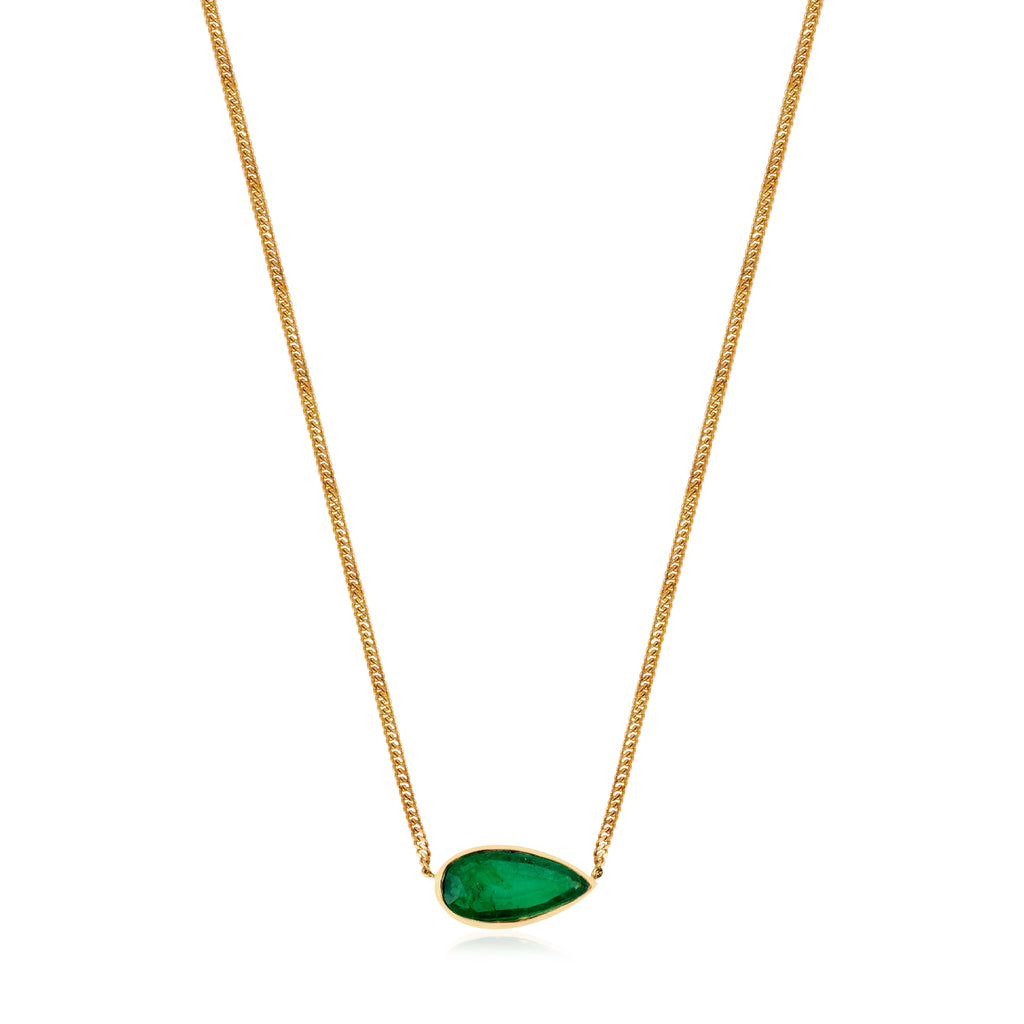 18K East West 6.6 Ct Emerald Bezel Necklace- Curb Chain Image