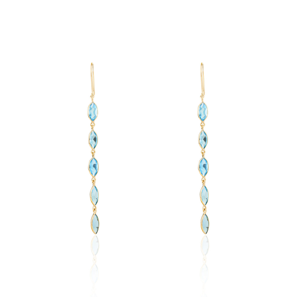 18K Yellow Gold Marquise Blue Topaz Gemstone Drop Earrings Image