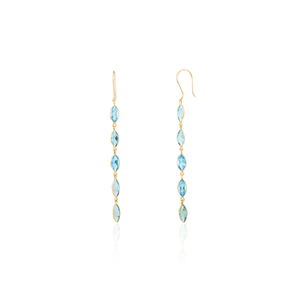 18K Yellow Gold Marquise Blue Topaz Gemstone Drop Earrings Image