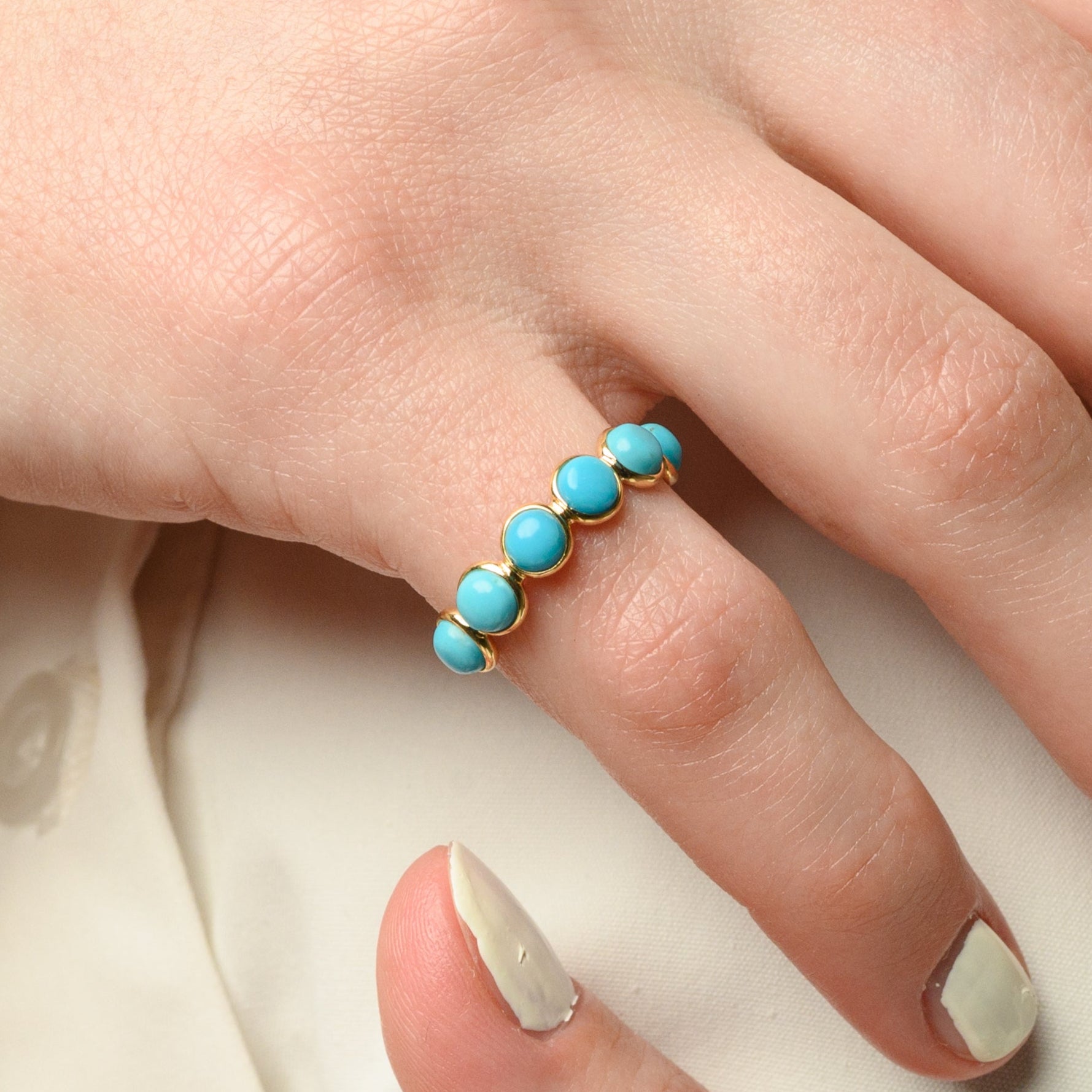 18K Gold Turquoise Half Eternity Band