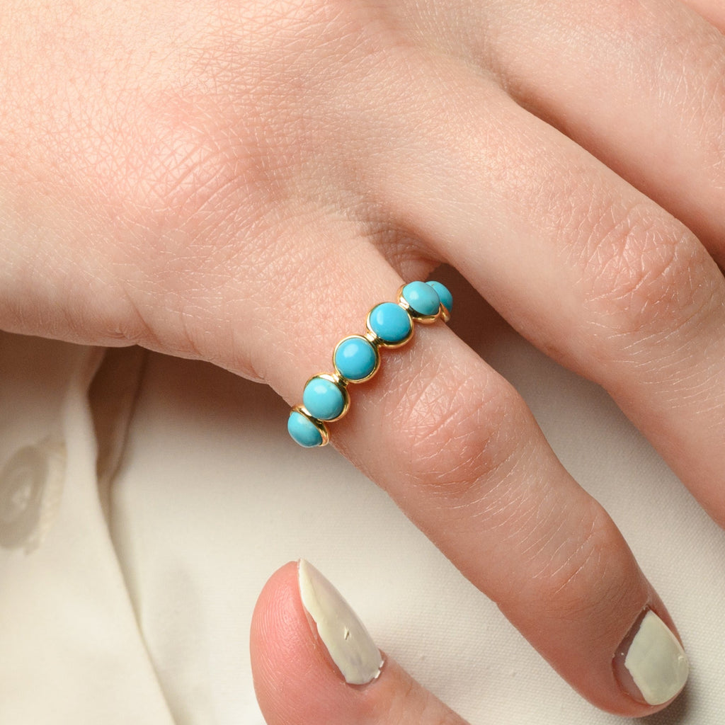 18K Gold Turquoise Half Eternity Band Image