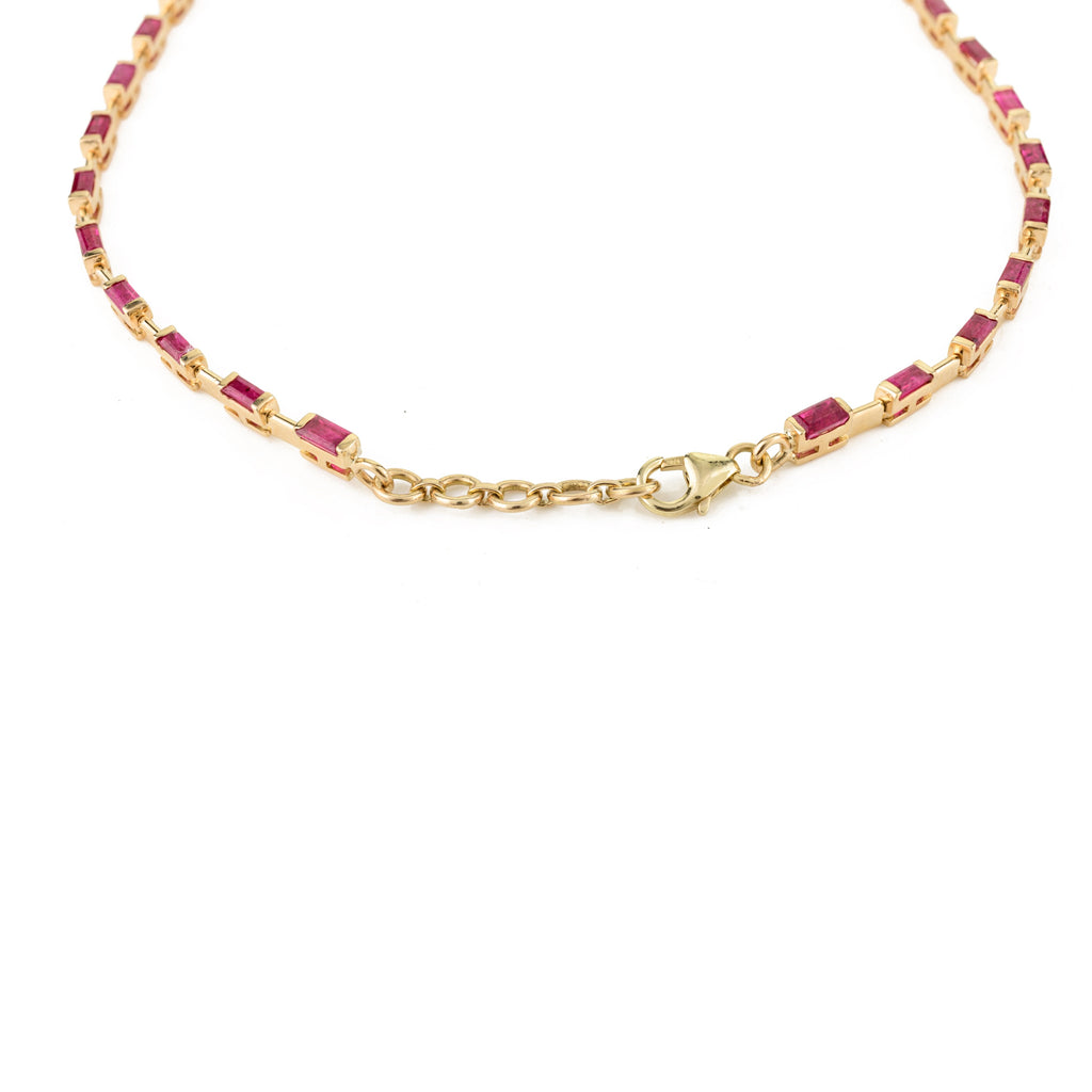 14K Solid Yellow Gold Ruby Diamond Necklace Image