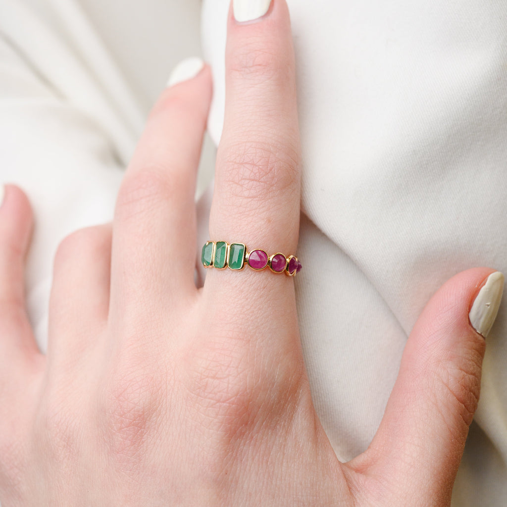 18K Gold Emerald Ruby Eternity Band Image