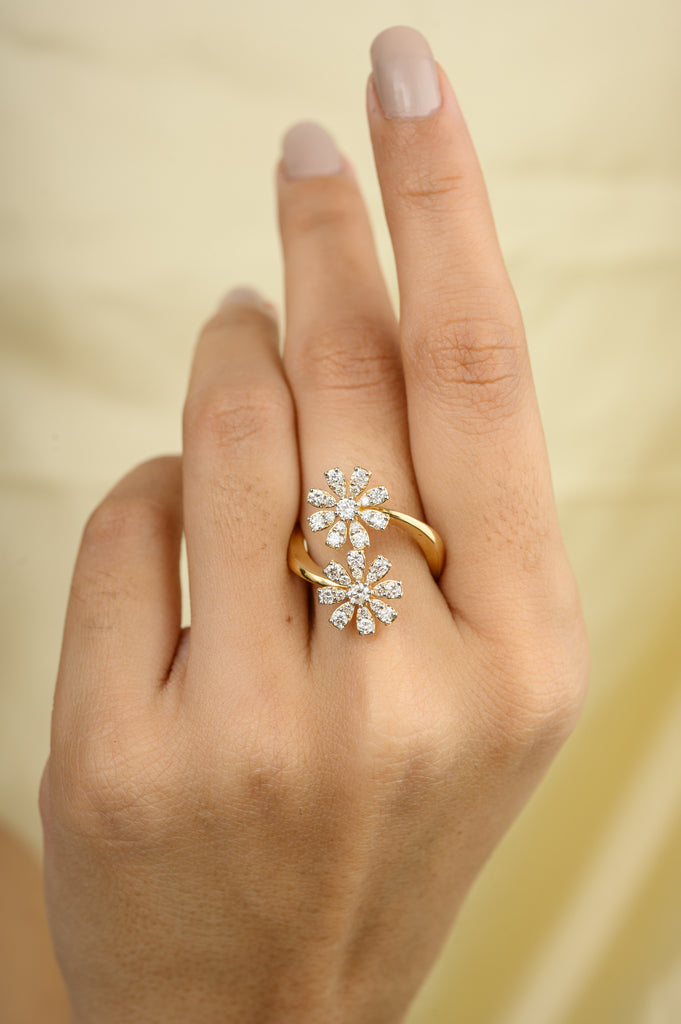 Diamond Flower By Pass Ring in 18k Yellow Gold Image