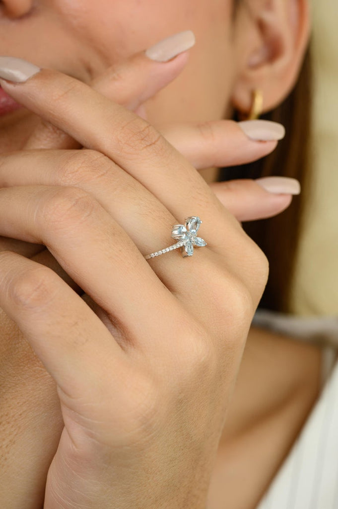 18K Solid White Gold Aquamarine Butterfly Ring Image