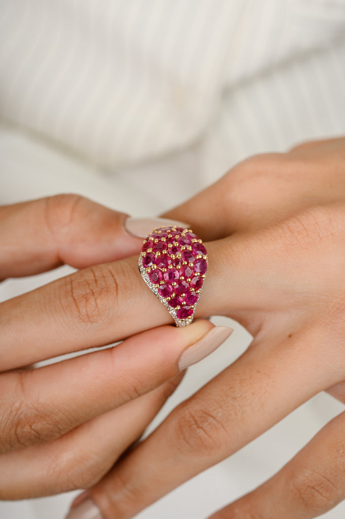 18K Solid Yellow Gold Ruby Cluster Ring Image