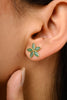 18K Solid Yellow Gold Emerald Flower Stud Earrings Thumbnail