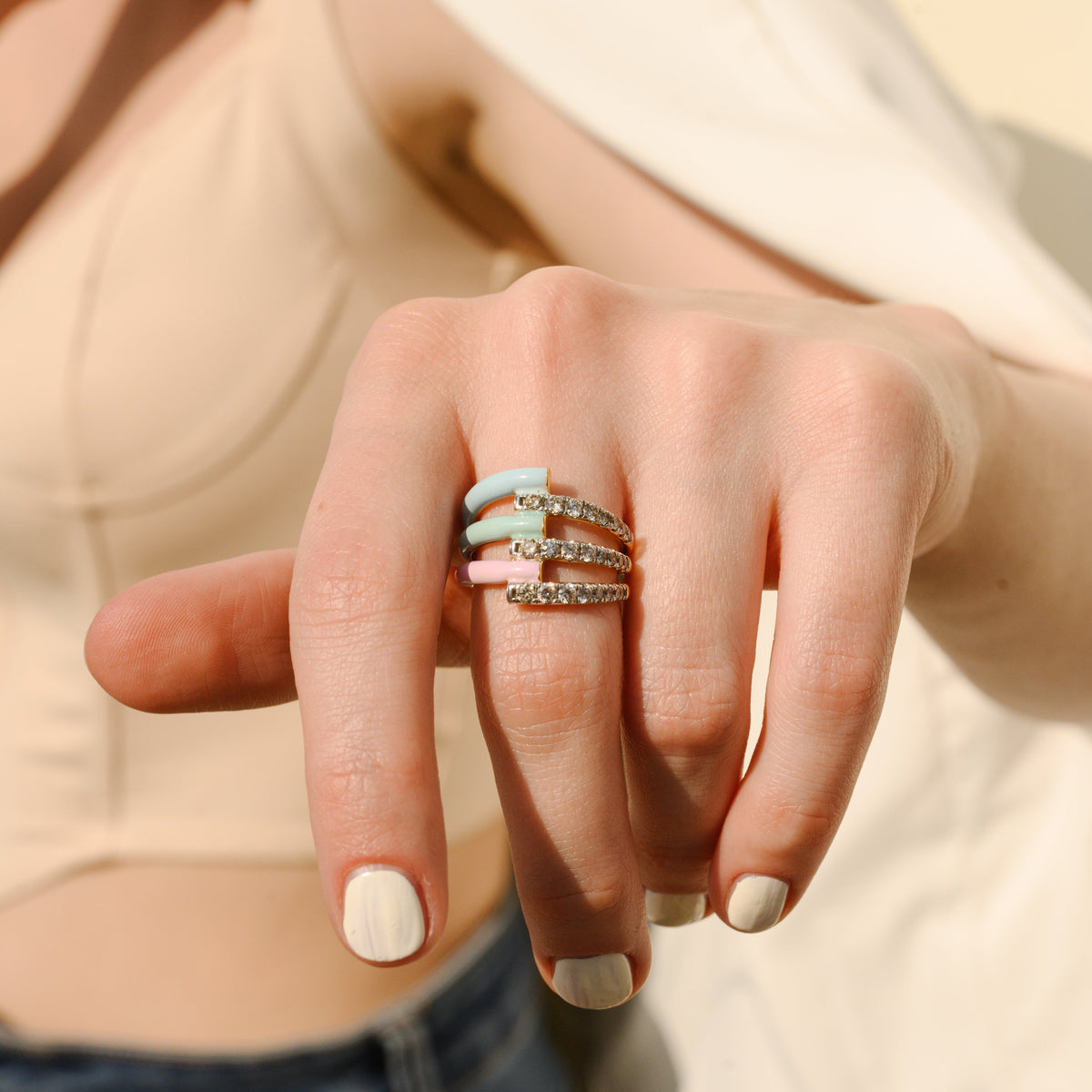 14K Gold Chunky Enamel Ring