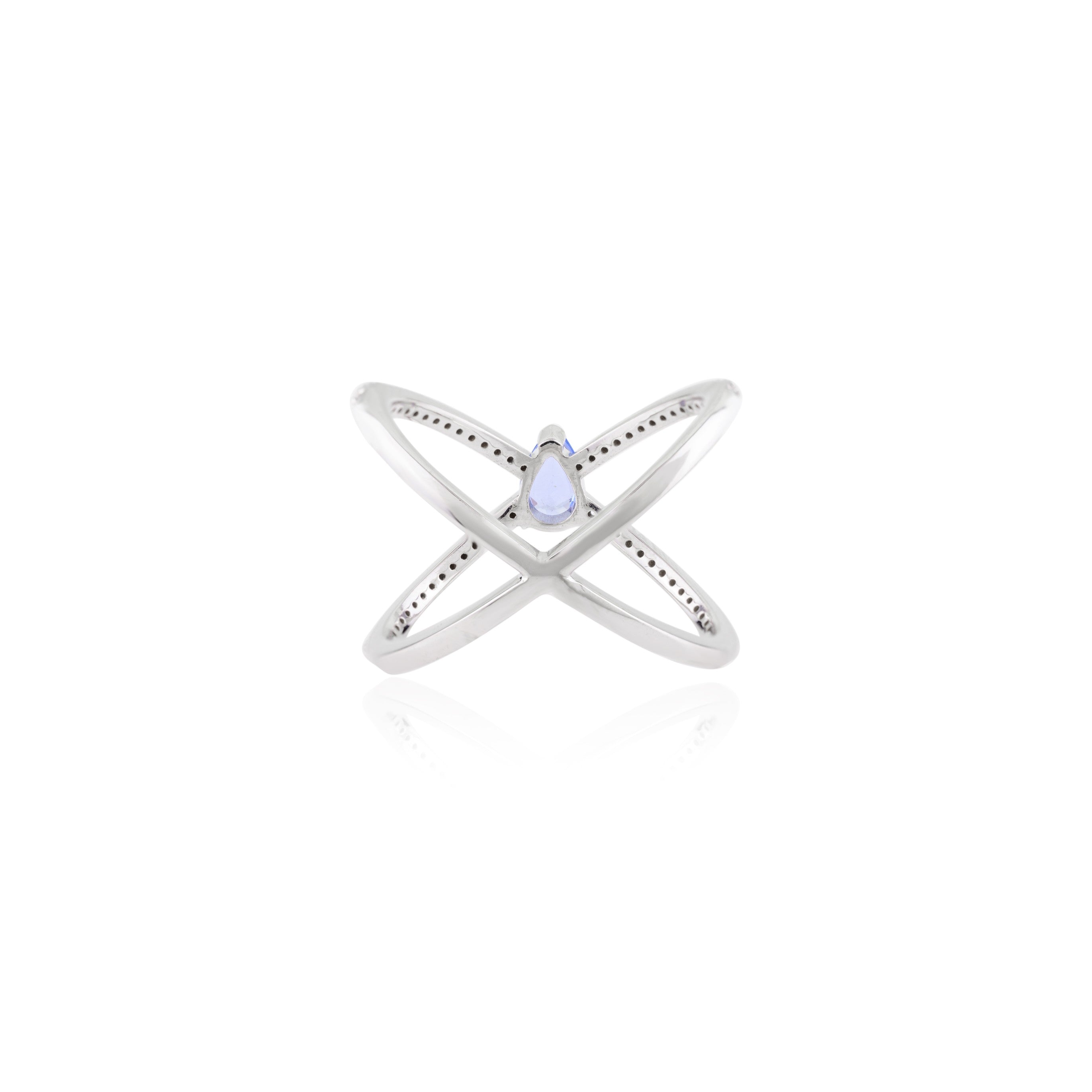 18K White Gold Criss Cross Sapphire Ring - vrjewels-us