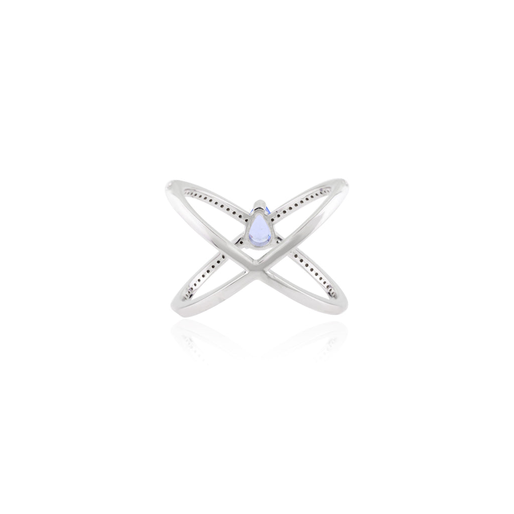 18K White Gold Criss Cross Sapphire Ring Image