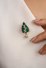 18K Solid Yellow Gold 9.99 Carat Carved Leaf Emerald Brooch Pendant Thumbnail