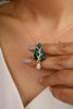 18K Solid Yellow Gold 9.99 Carat Carved Leaf Emerald Brooch Pendant Thumbnail