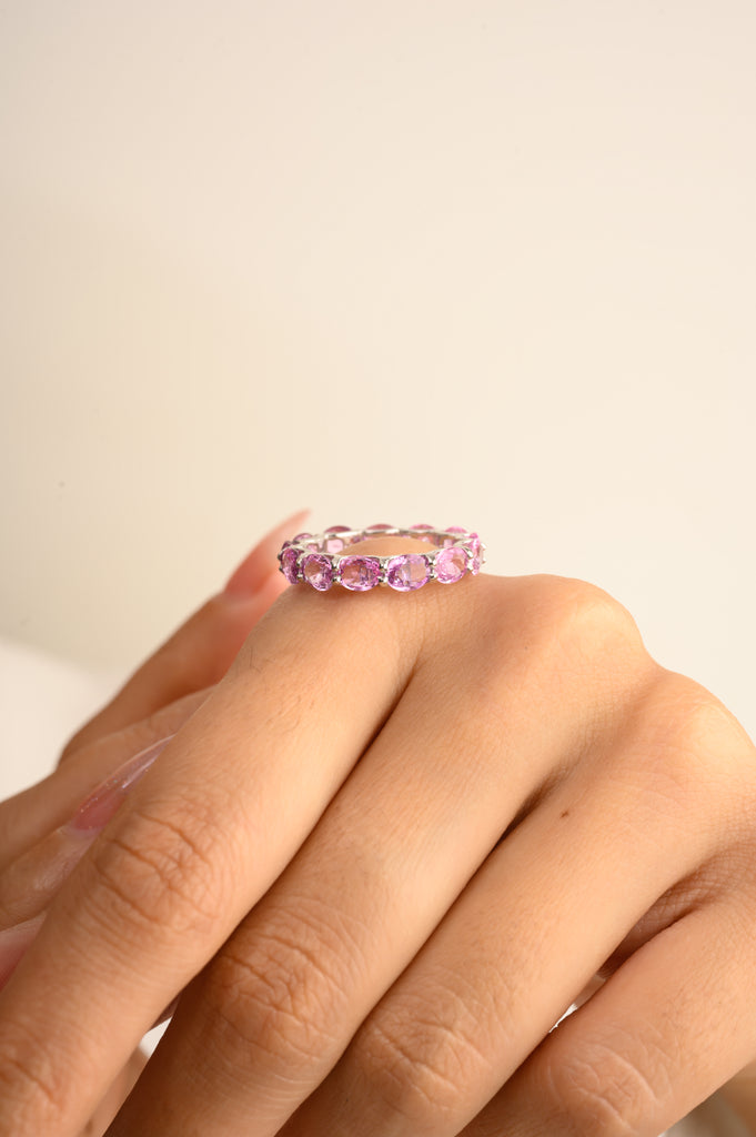 14K Solid White Gold Pink Sapphire Eternity Band Image