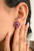 14K Solid White Gold Ruby Diamond Cluster Studs Thumbnail