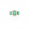 18K Gold Three Stone Emerald Diamond Ring Thumbnail