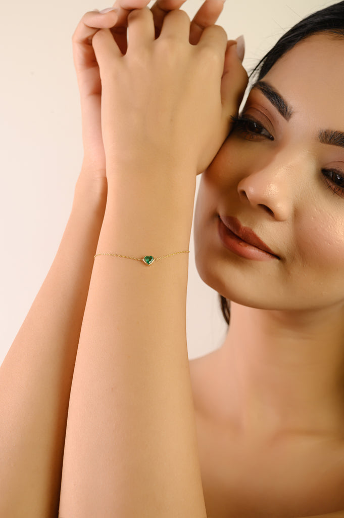 14K Bezel Set Emerald Heart Bracelet For Her Image