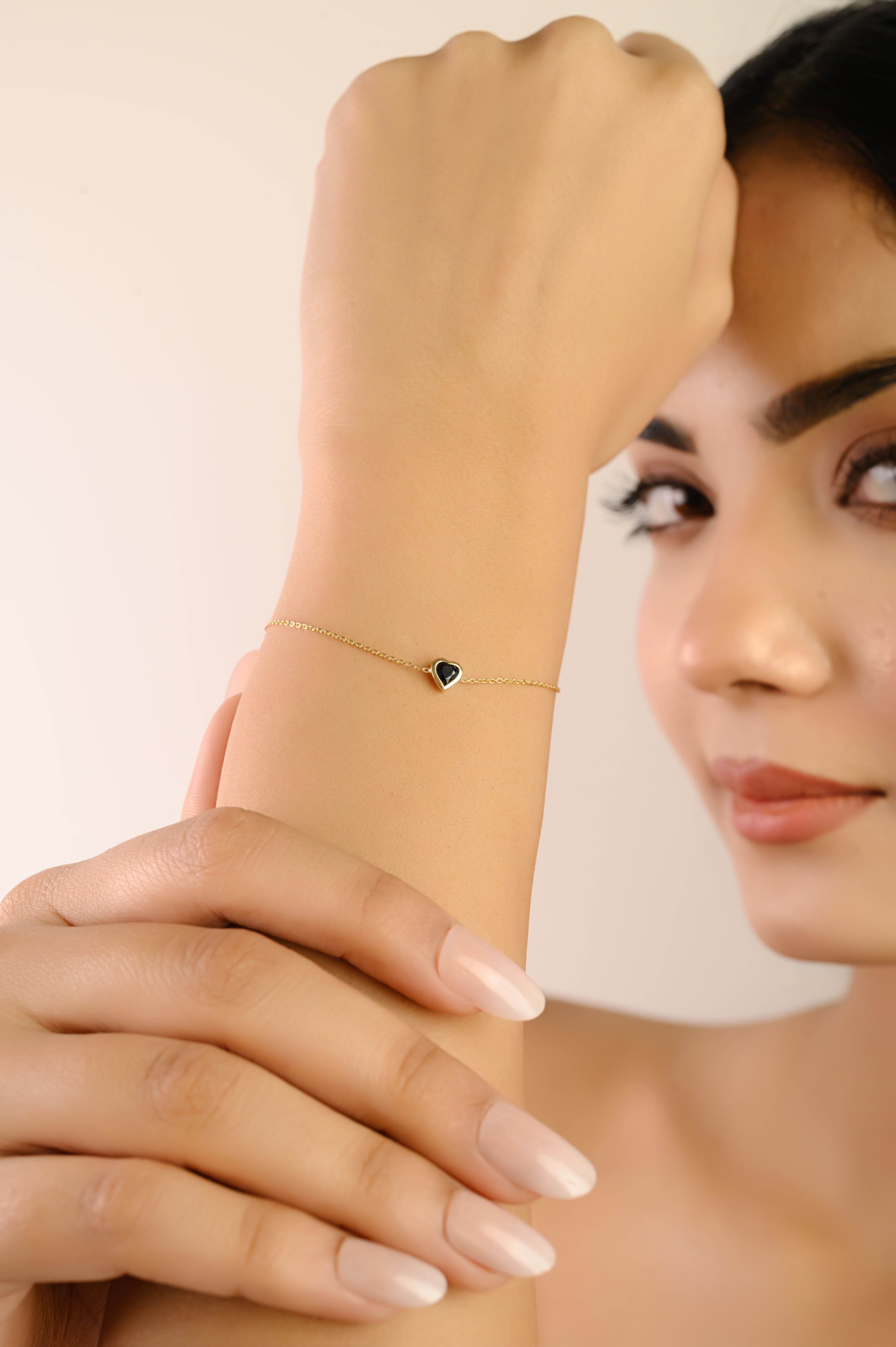 14K Deep Blue Sapphire Heart Chain Bracelet