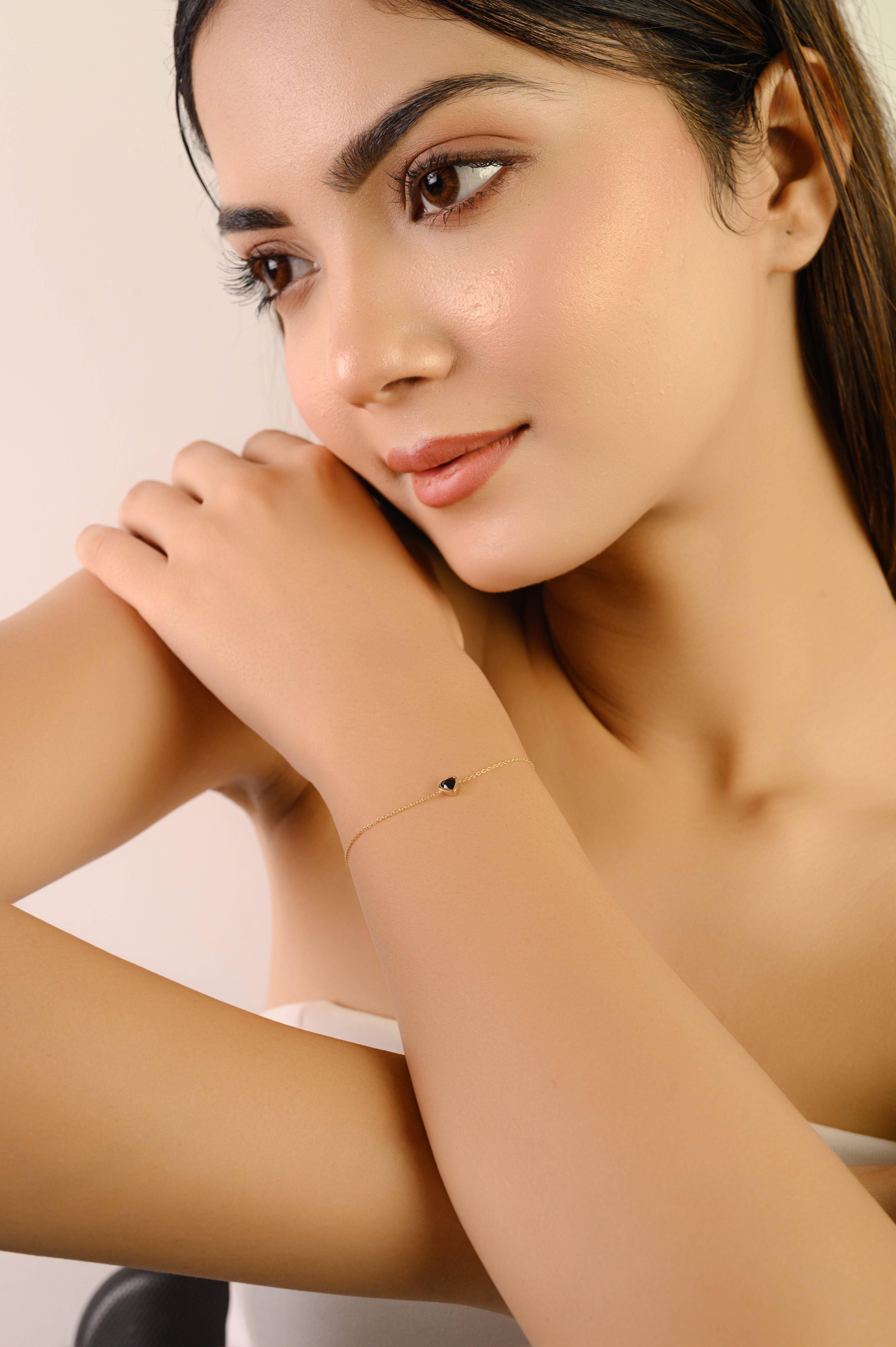 14K Deep Blue Sapphire Heart Chain Bracelet