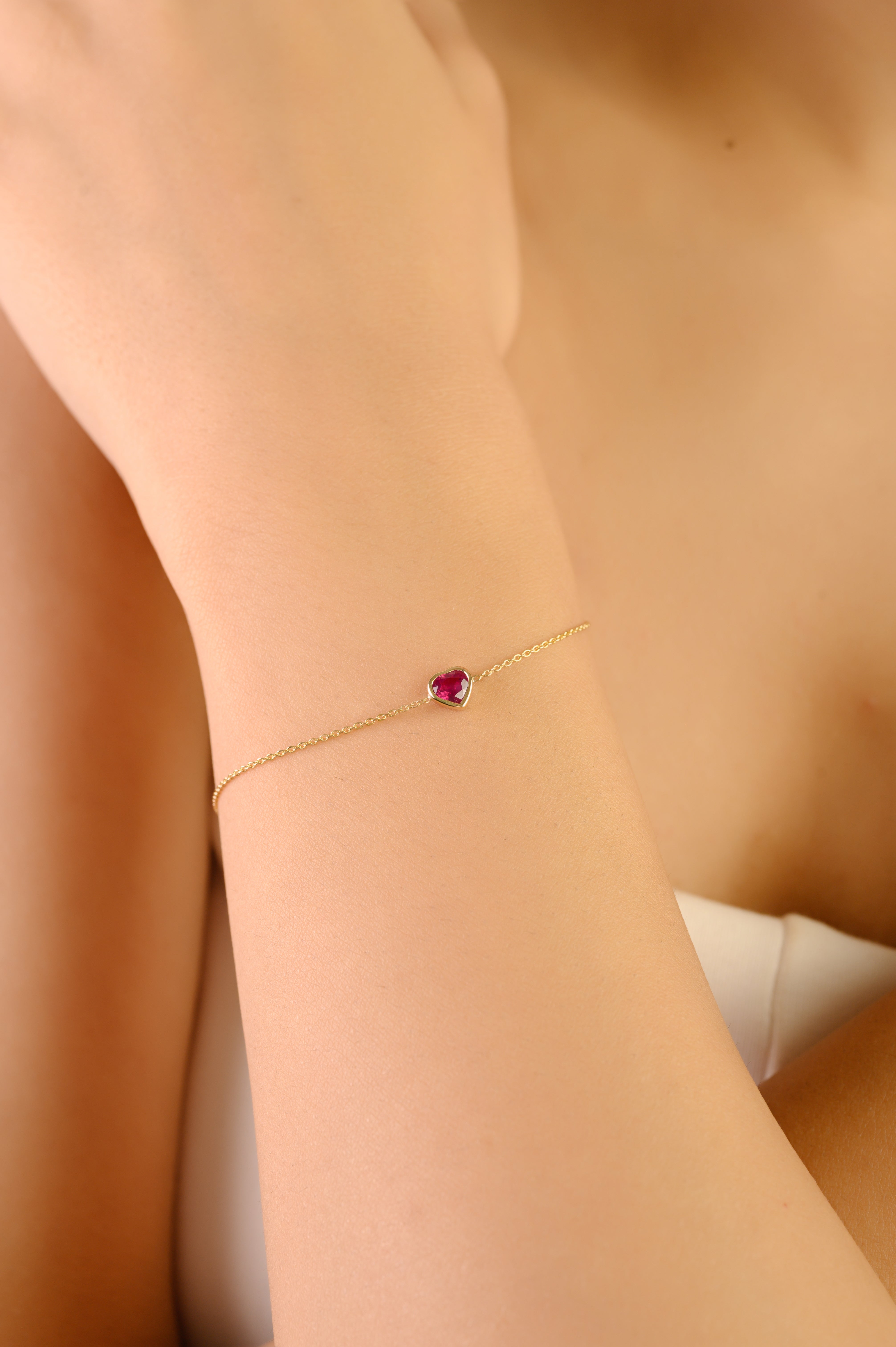 14K Heart Ruby Chain Bracelet For Love