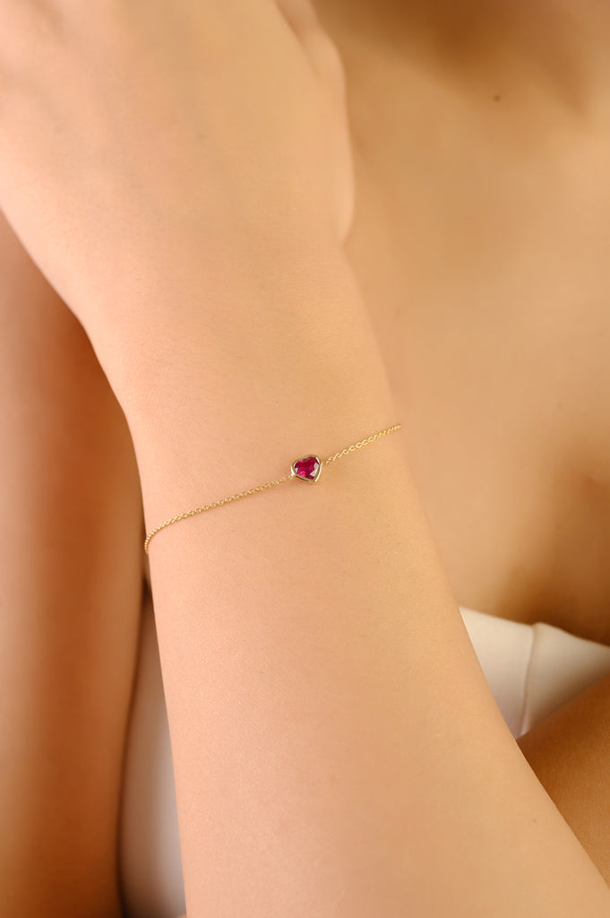 14K Heart Ruby Chain Bracelet For Love Image