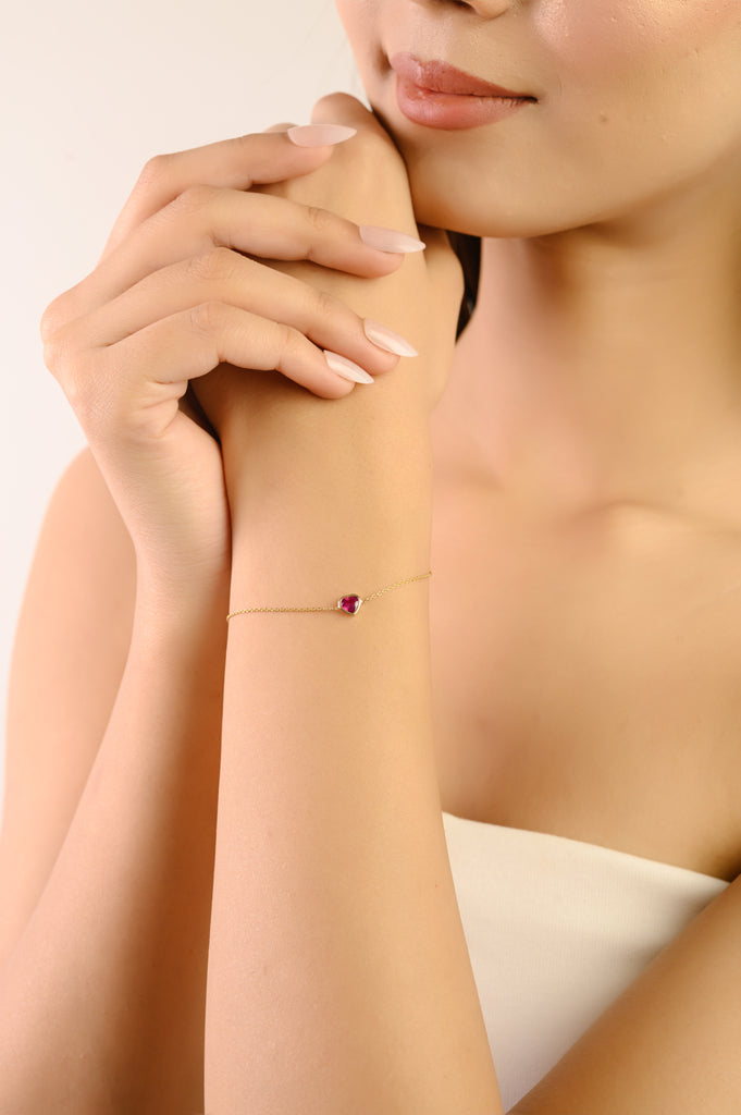 14K Heart Ruby Chain Bracelet For Love Image