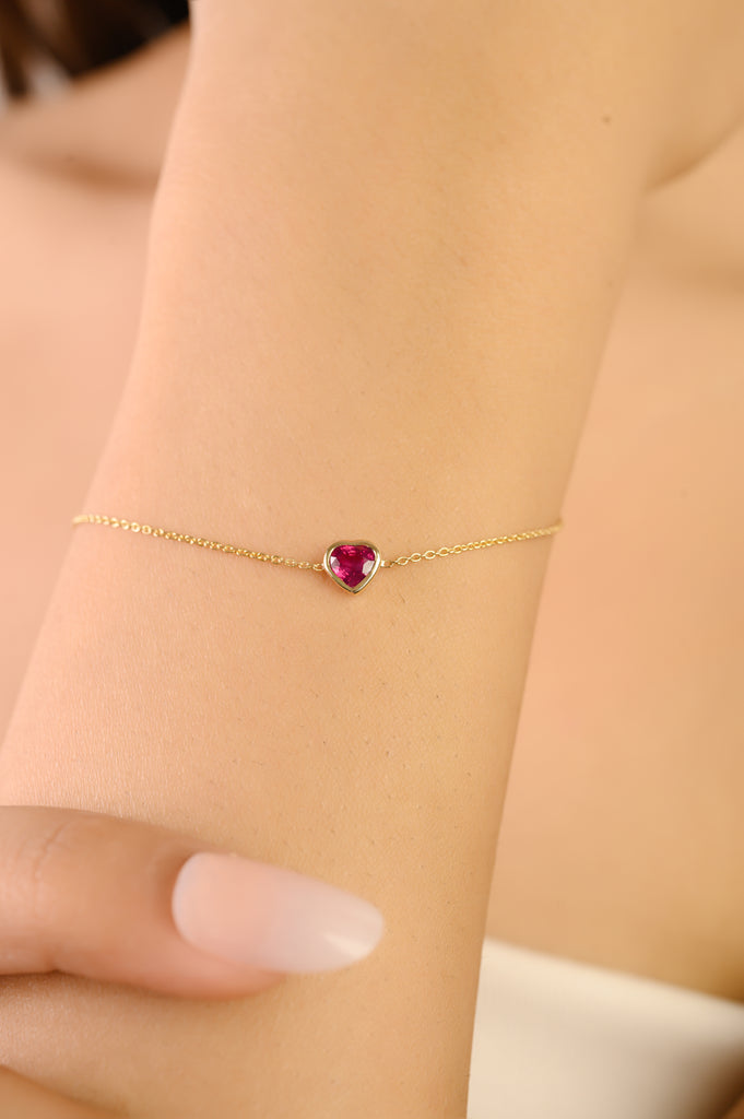 14K Heart Ruby Chain Bracelet For Love Image