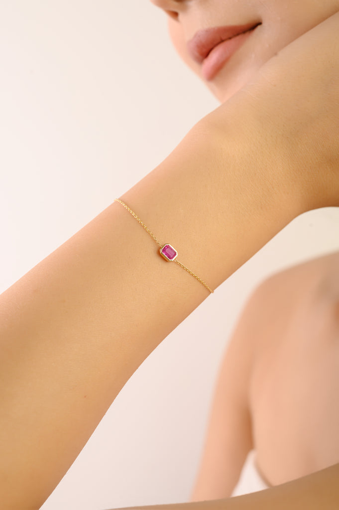 14K Natural Ruby July Birthstone Bracelet For Mom Image