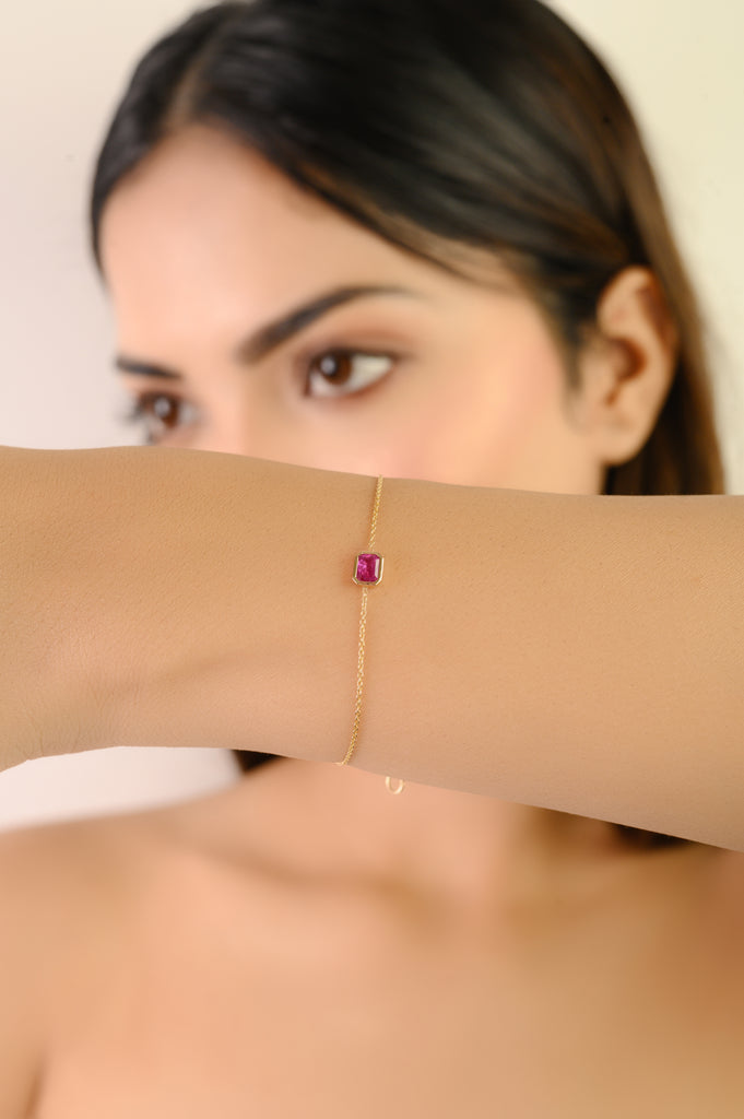 14K Natural Ruby July Birthstone Bracelet For Mom Image