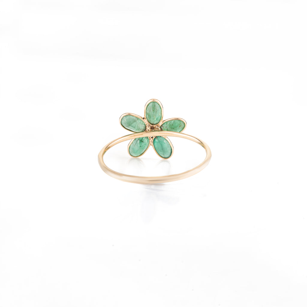 18K Gold Emerald Handmade Floral Ring Image