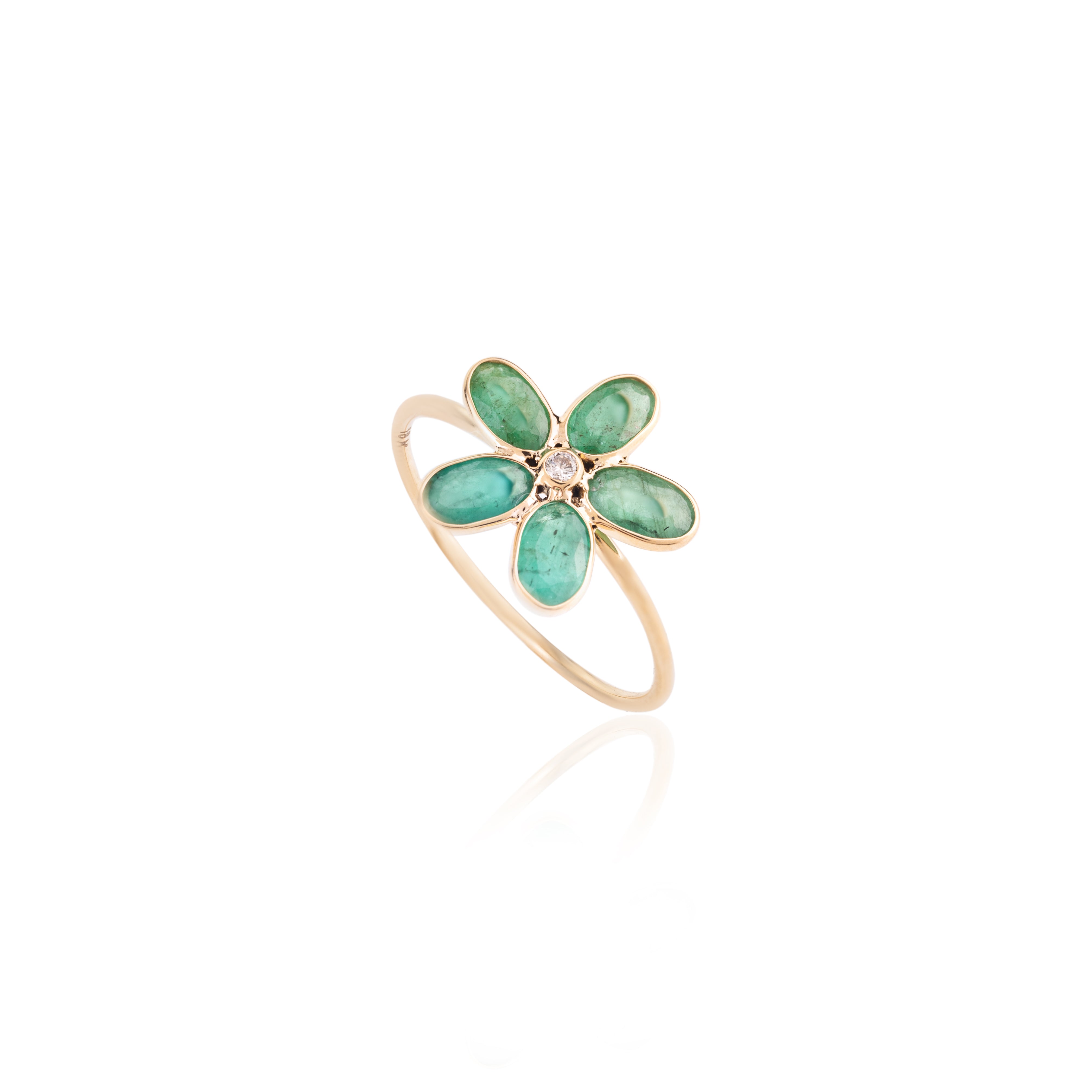 18K Gold Emerald Handmade Floral Ring