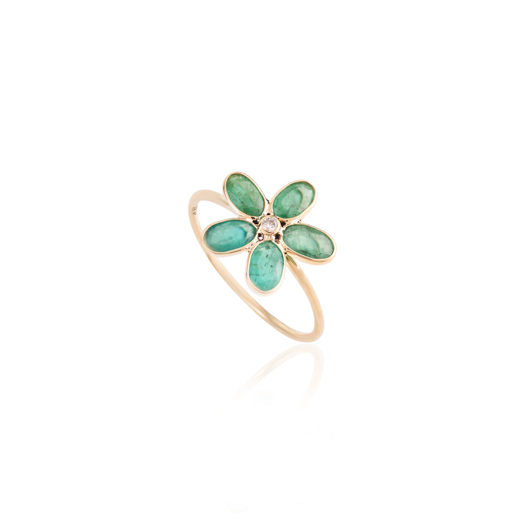 18K Gold Emerald Handmade Floral Ring Image