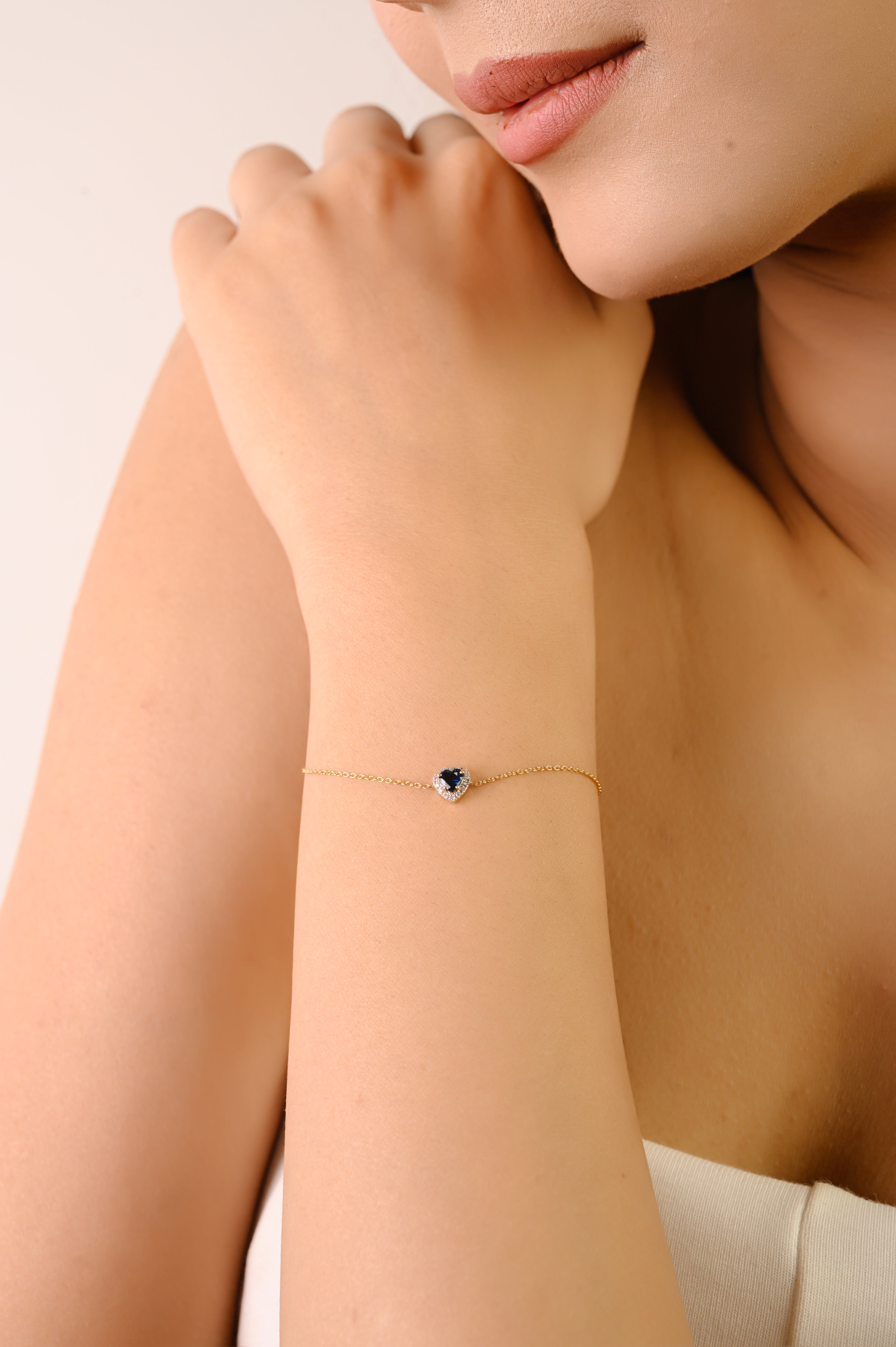 14K Heart Shape Cluster Diamond Sapphire Bracelet