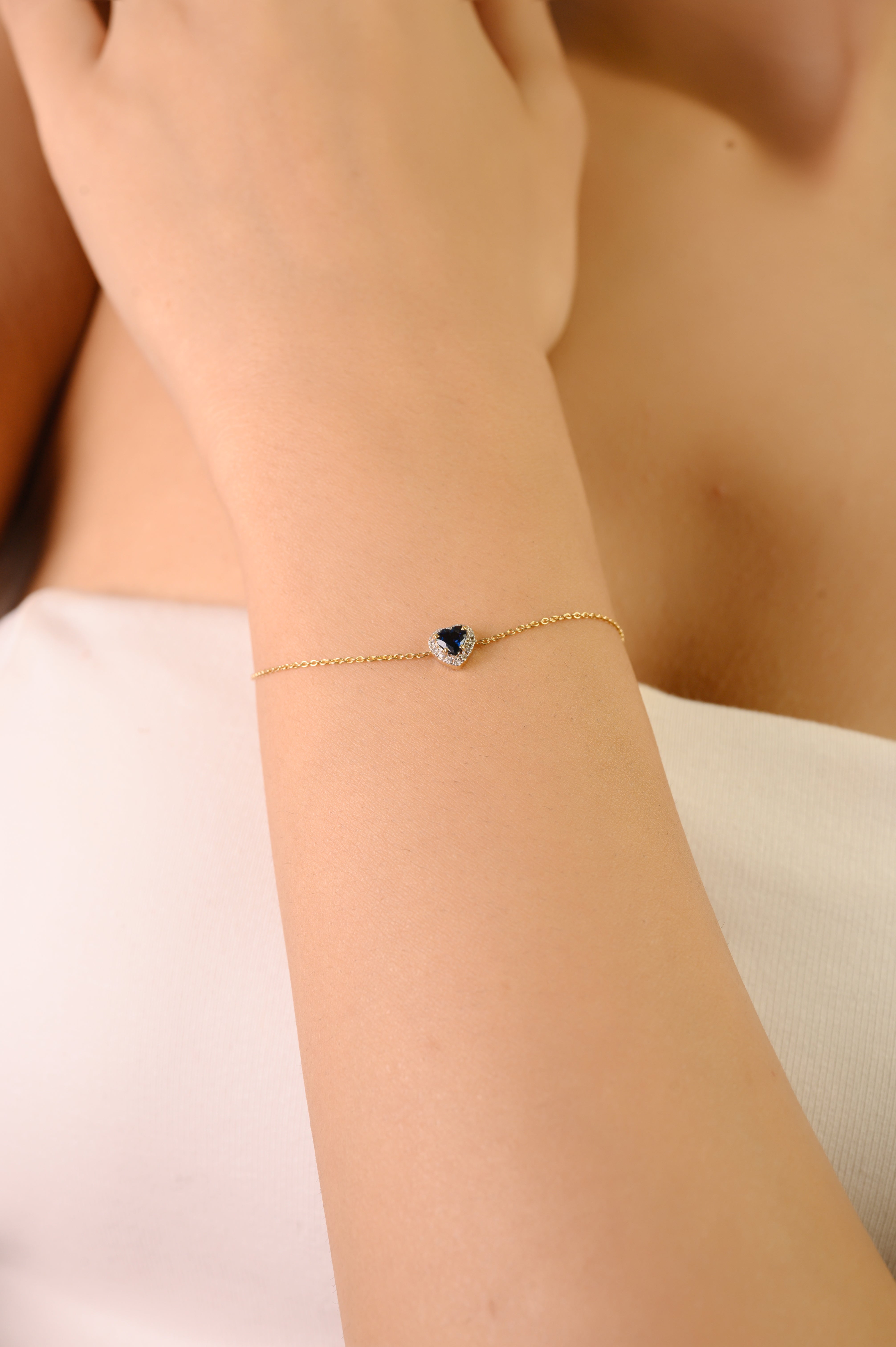 14K Heart Shape Cluster Diamond Sapphire Bracelet
