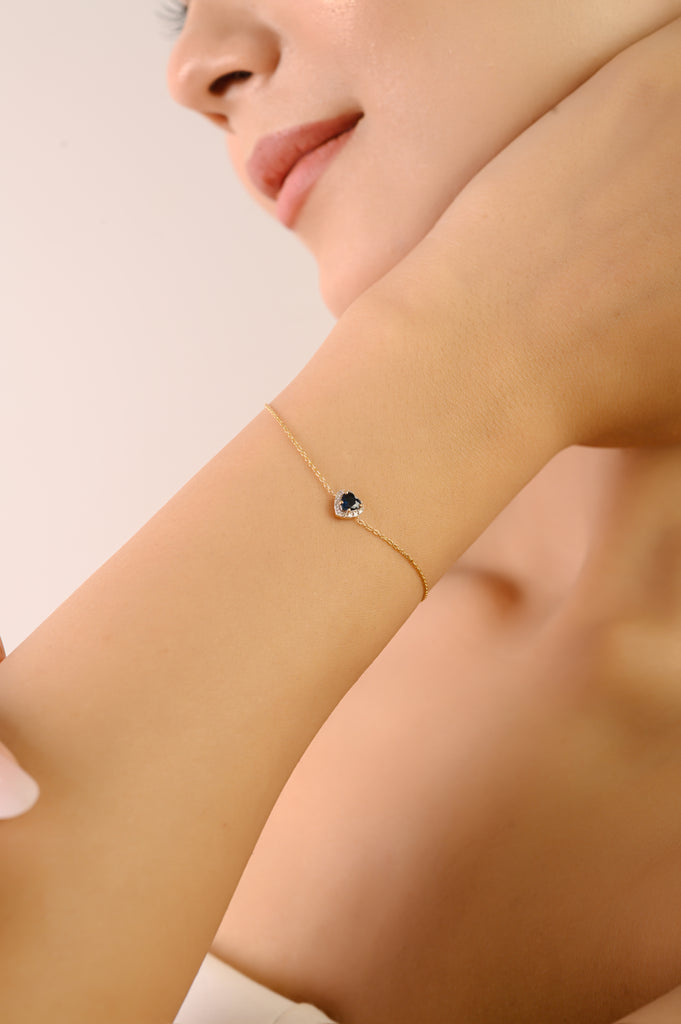 14K Heart Shape Cluster Diamond Sapphire Bracelet Image