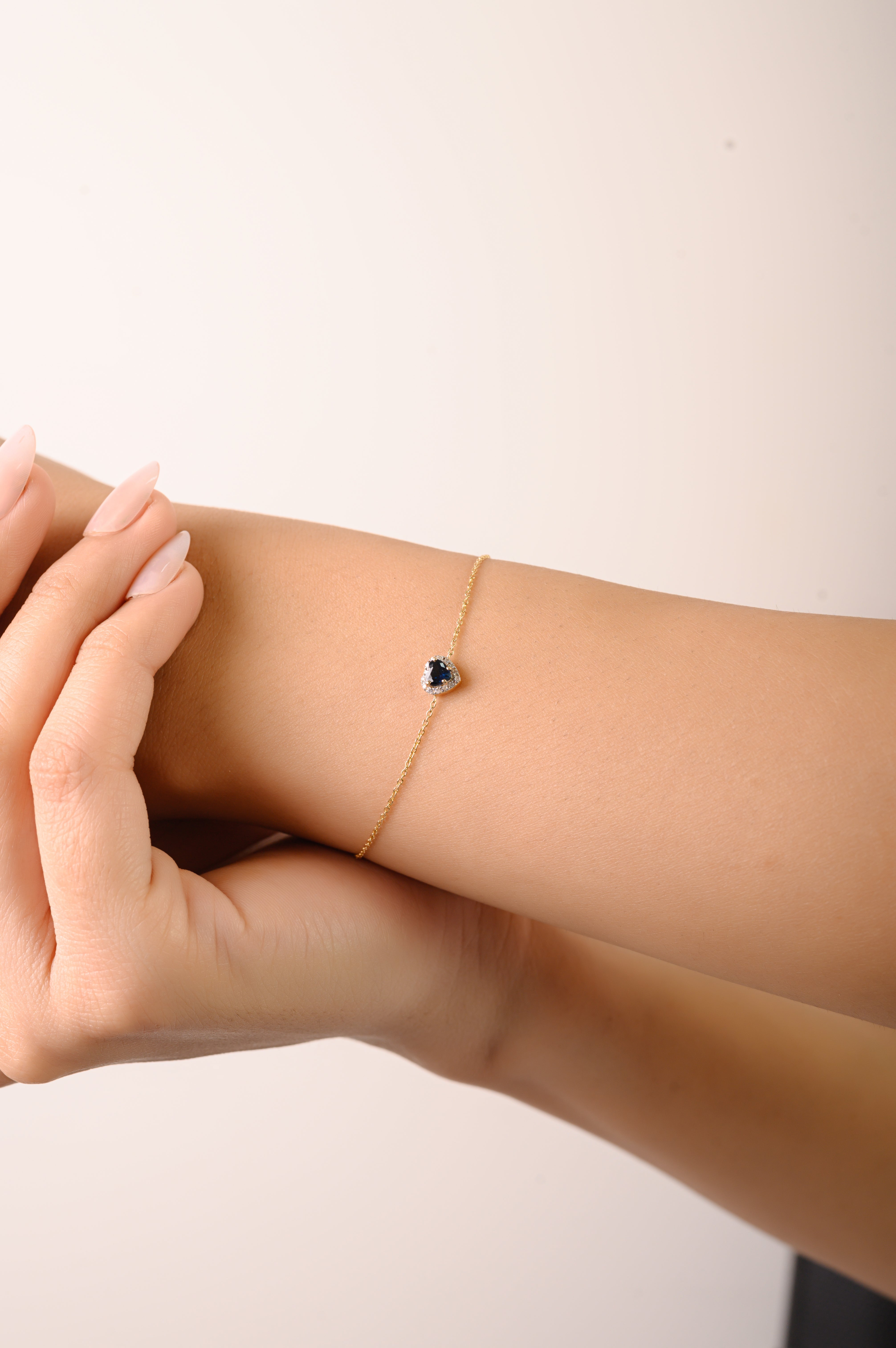 14K Heart Shape Cluster Diamond Sapphire Bracelet