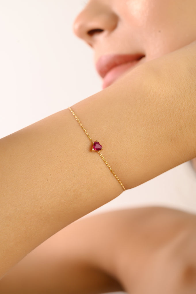 14K Natural Ruby Prong Set Heart Bracelet For Bridesmaids Image