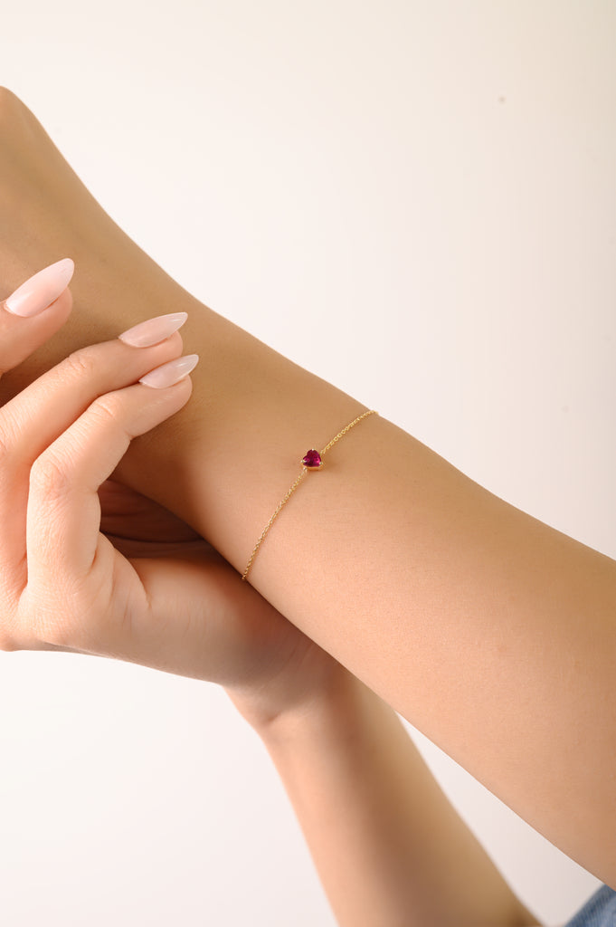 14K Natural Ruby Prong Set Heart Bracelet For Bridesmaids Image