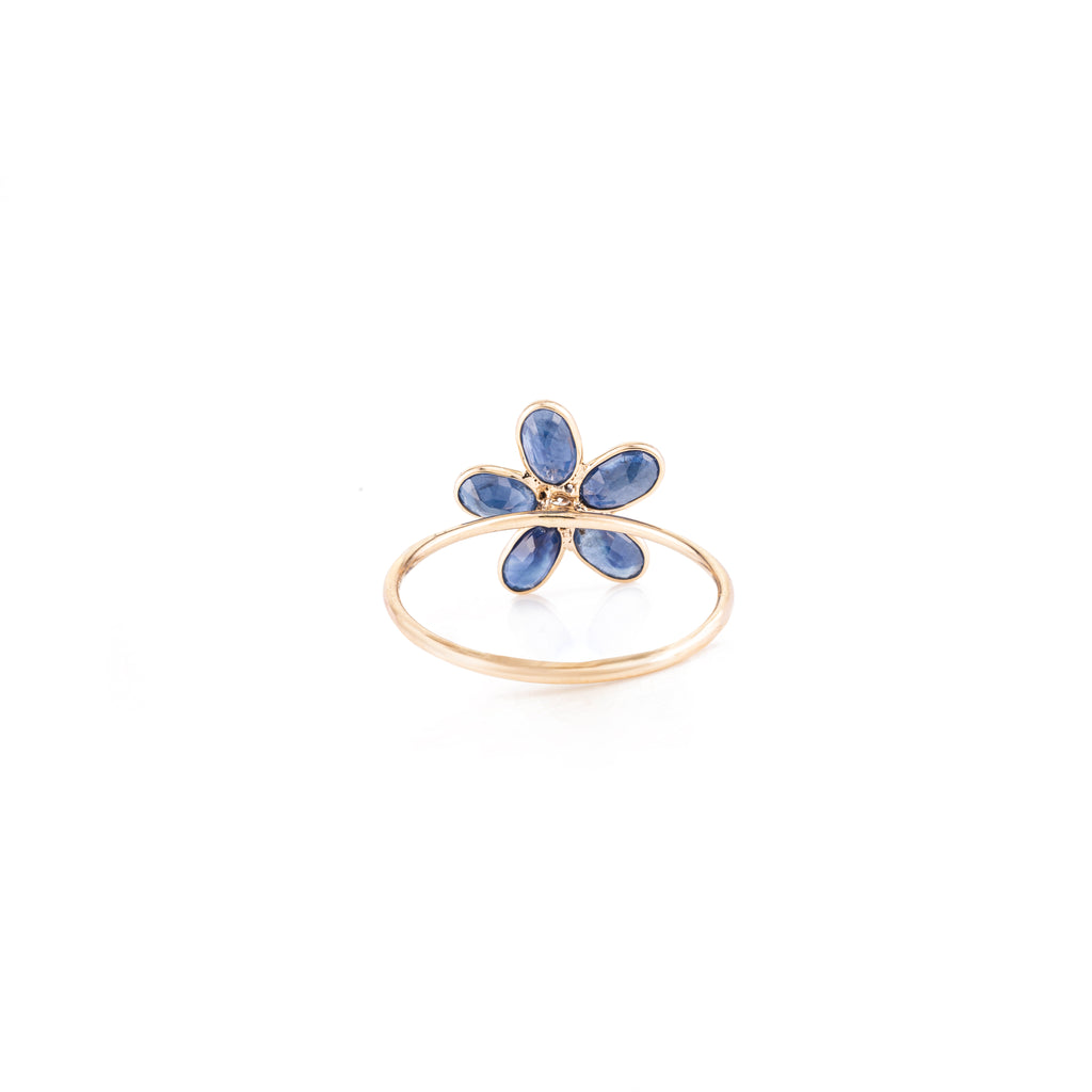 18K Gold Blue Sapphire Handmade Floral Ring Image