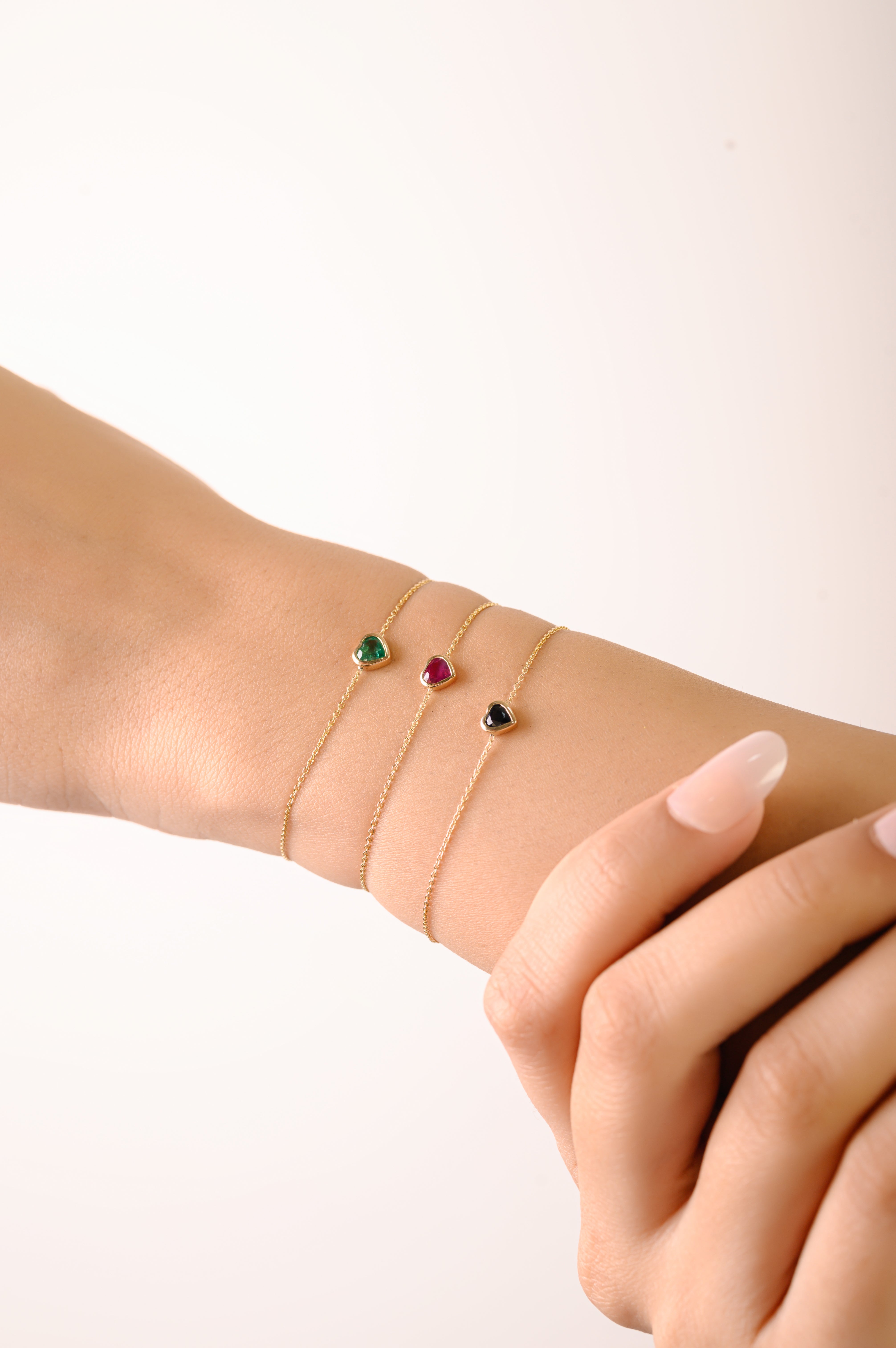 14K Heart Ruby Chain Bracelet For Love