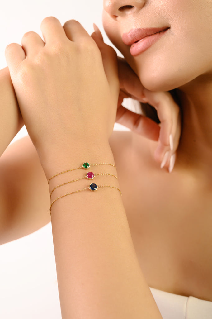 14K Rich Green Emerald Chain Bracelet For Women Image