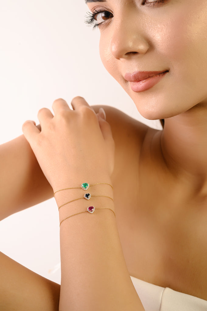 14K Timeless Heart Ruby Halo Diamond Bracelet For Christmas Image