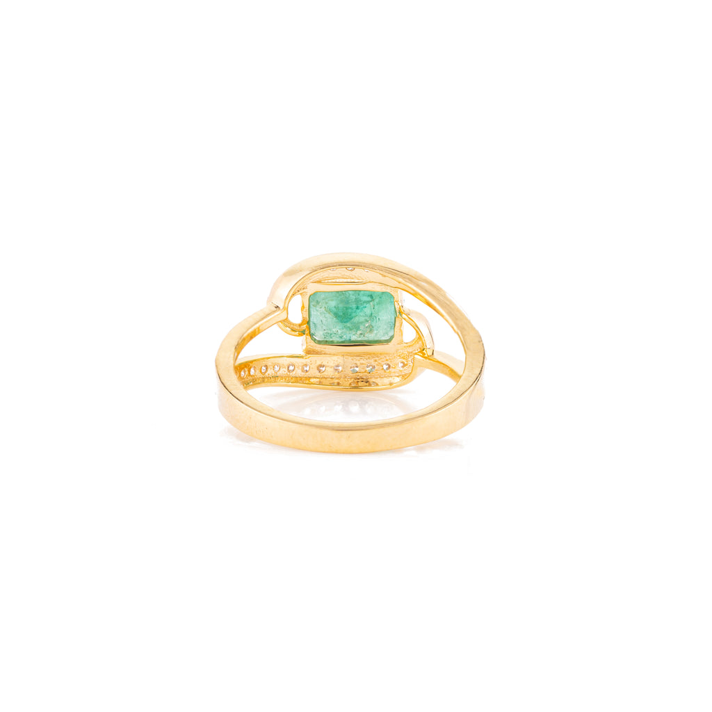 Magnificent Emerald & Diamond Bypass Ring in 18k Solid Yellow Gold Image