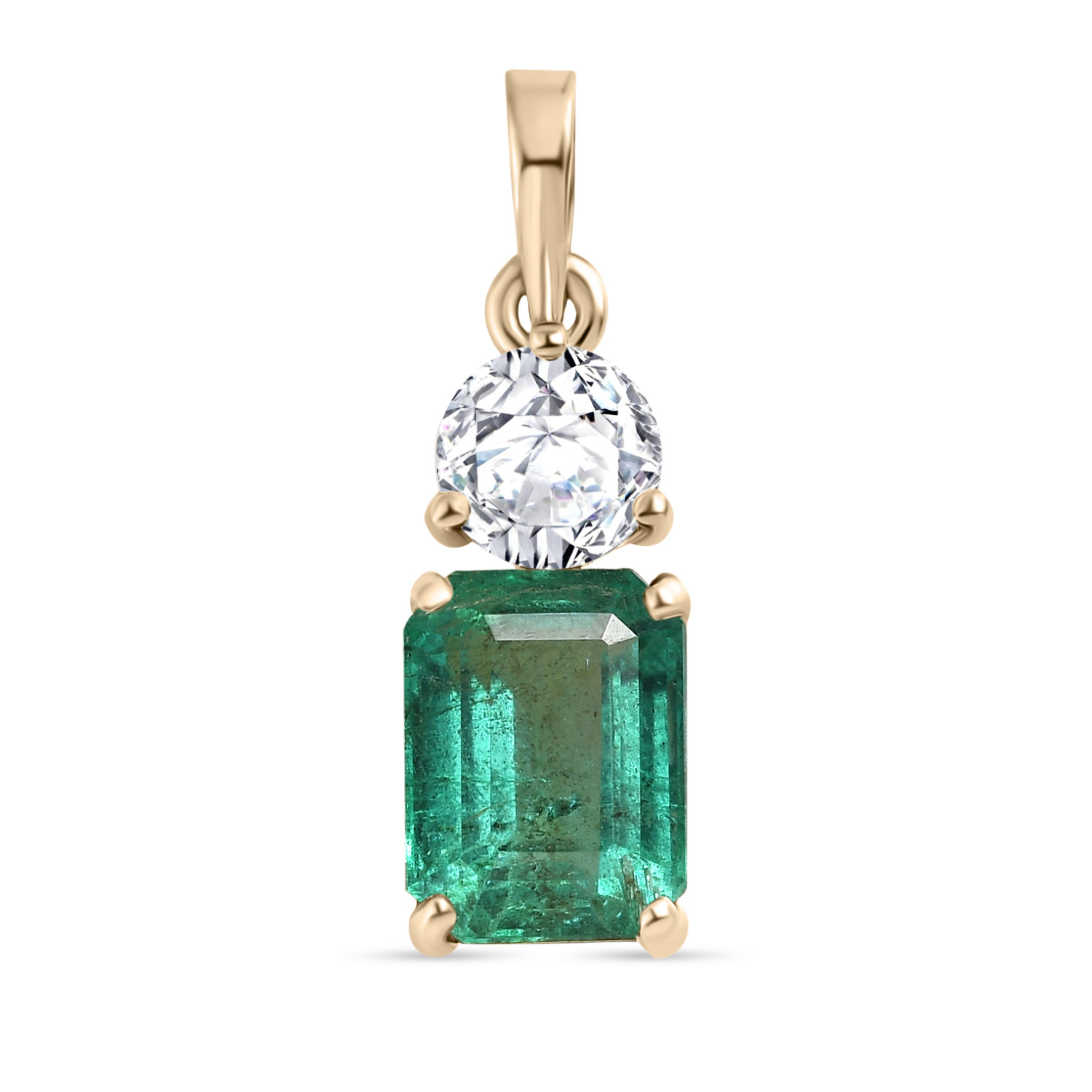 14K Gold Emerald Diamond Solitaire Pendant