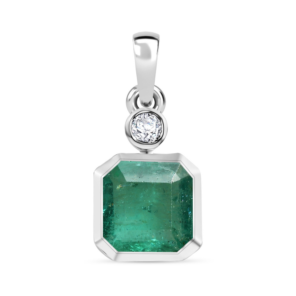 14K Gold Emerald Diamond Dainty Pendant Image