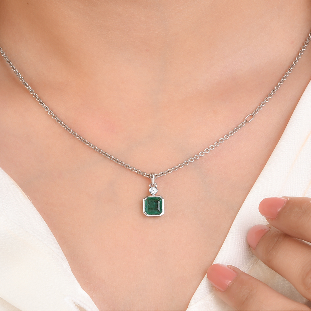 14K Gold Emerald Diamond Dainty Pendant Image