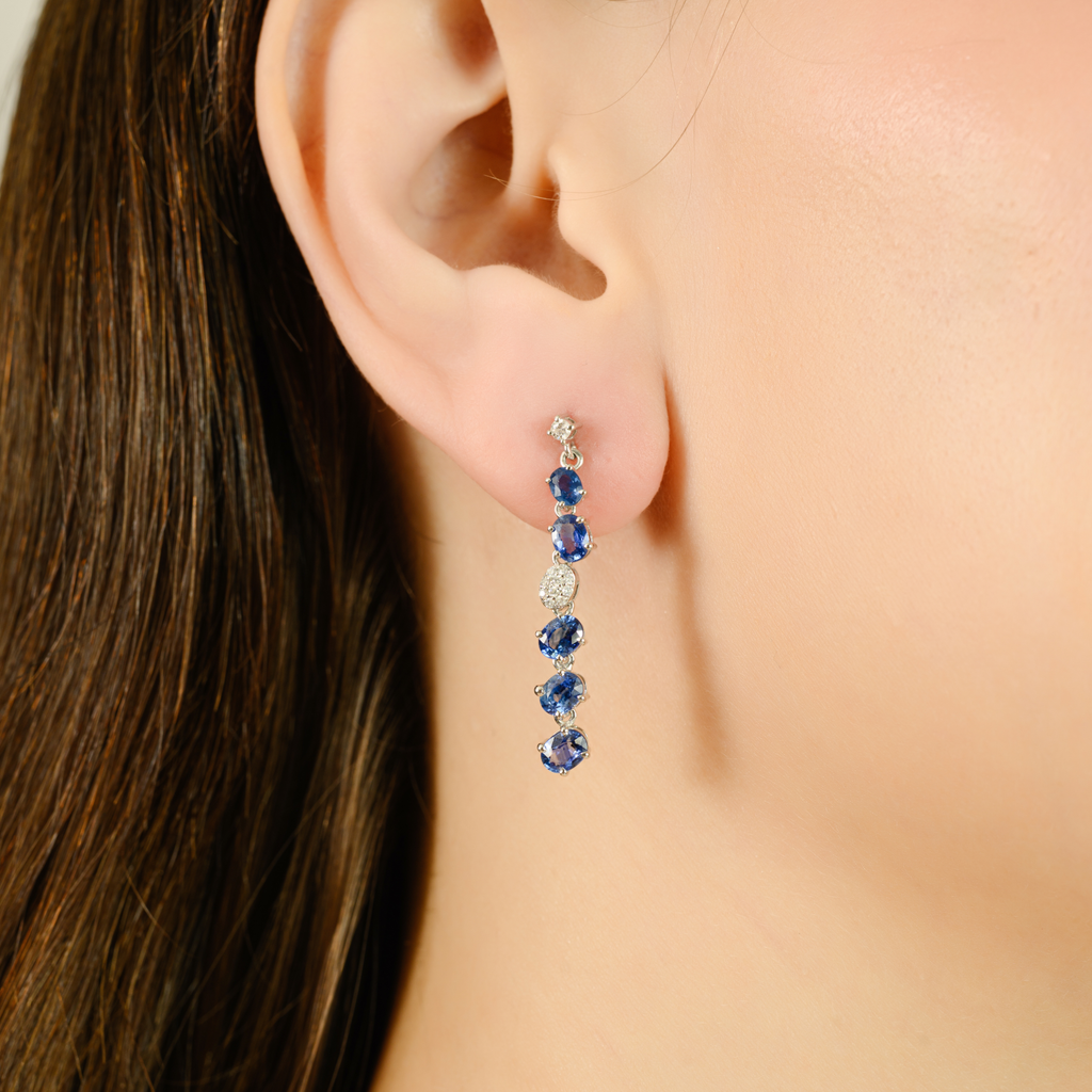 Designer 3.27 Ct Sapphire Diamond 14K Dangle Earrings Image