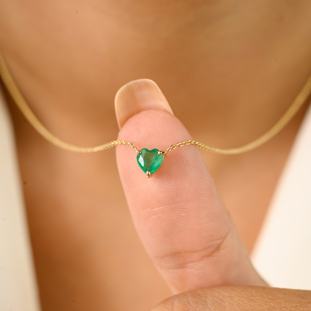 14K Emerald Solitaire Heart Chain Necklace For Love Image