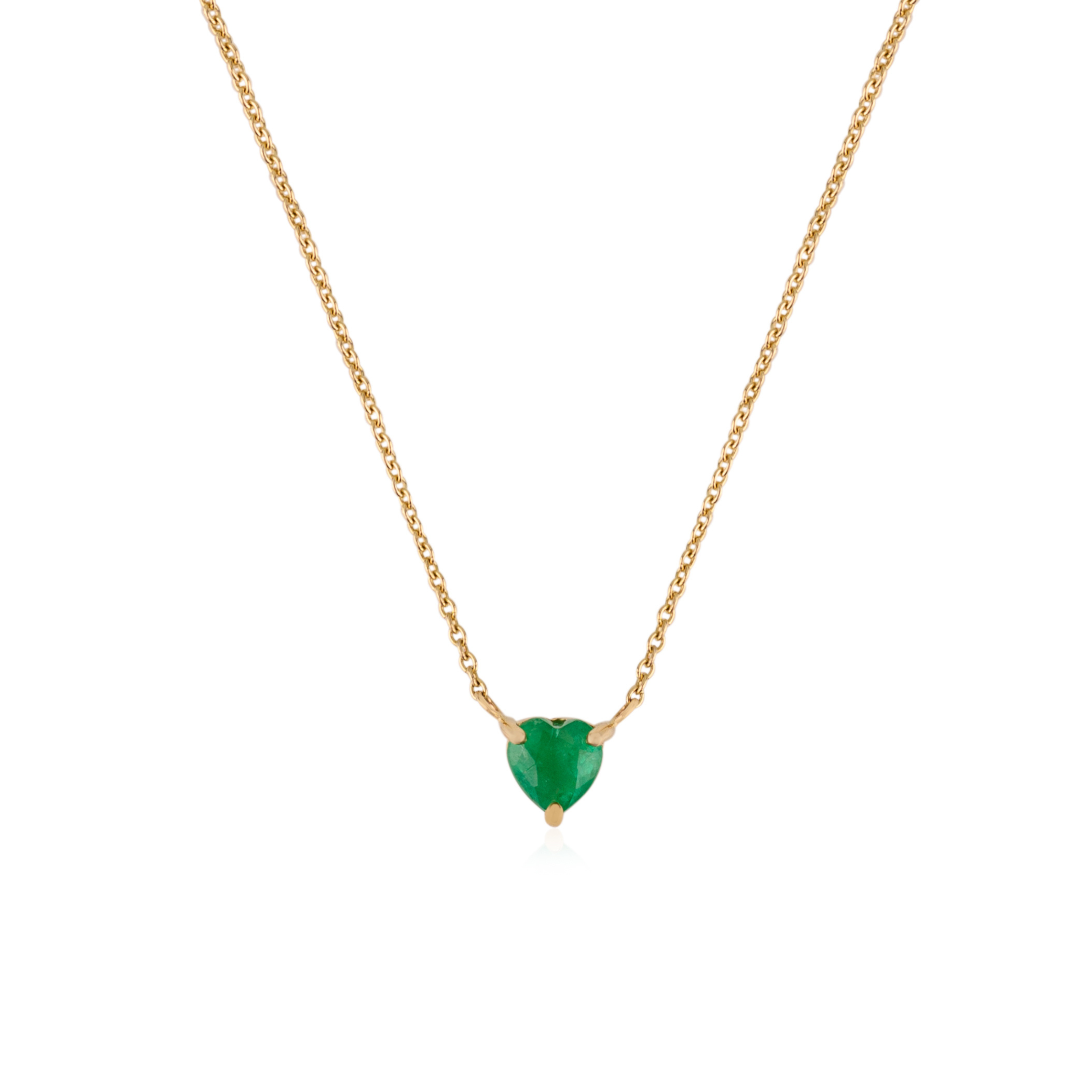14K Emerald Solitaire Heart Chain Necklace For Love