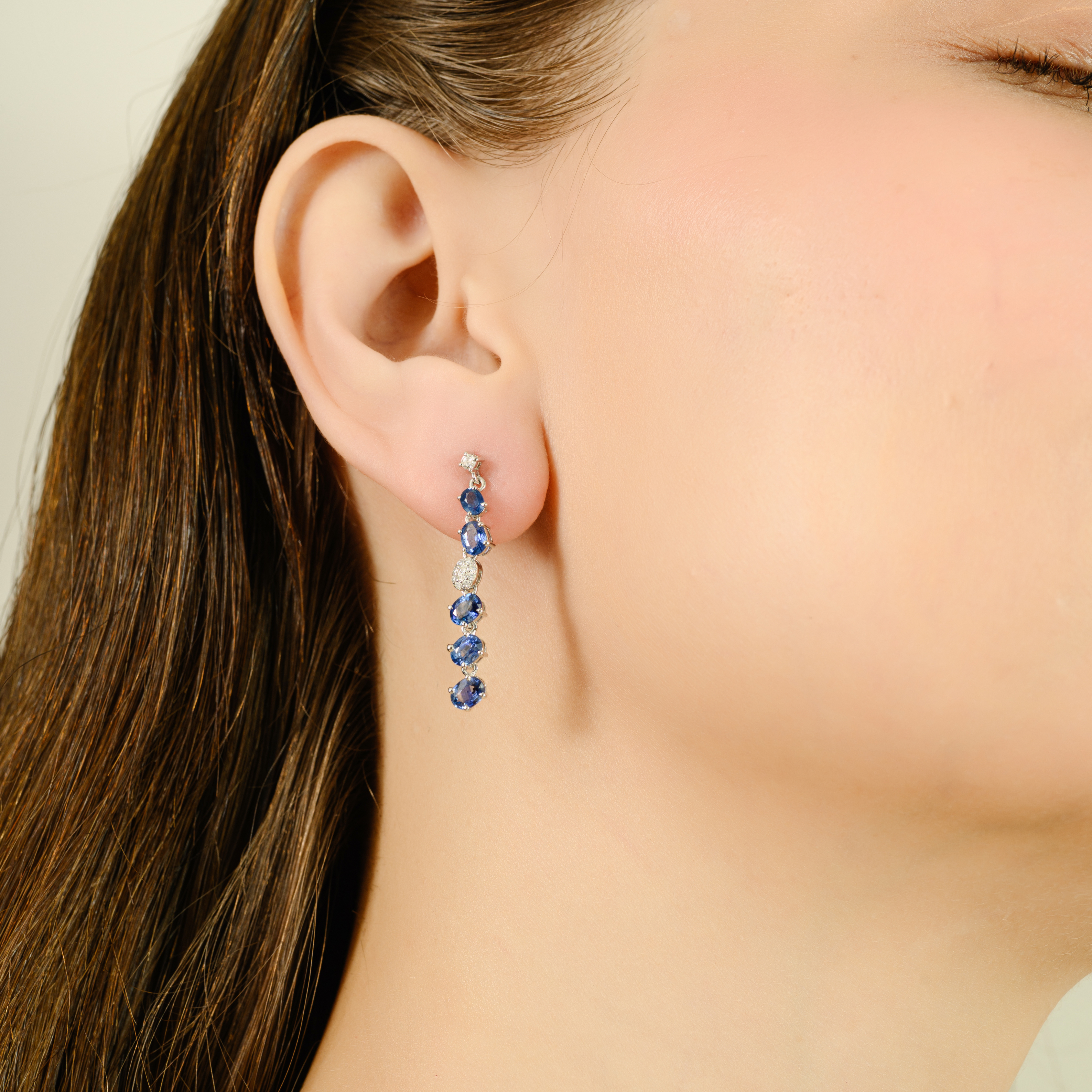 Designer 3.27 Ct Sapphire Diamond 14K Dangle Earrings